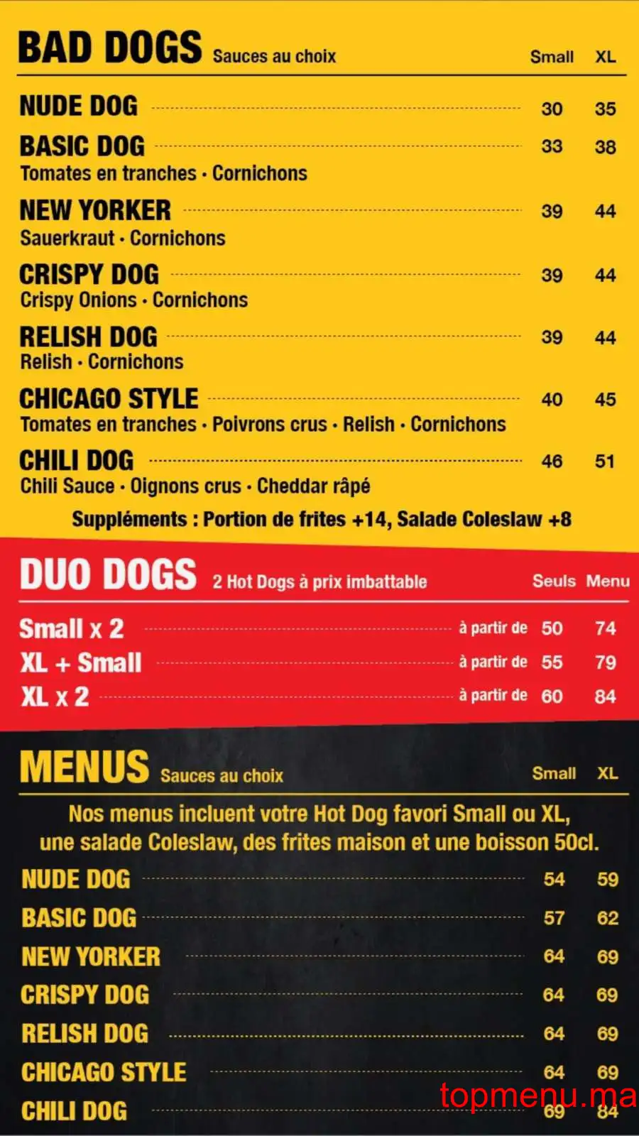 Bad Dog menu page 1