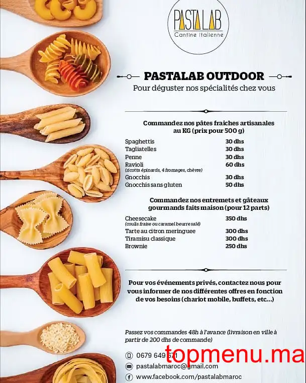 Pastalab menu page 1