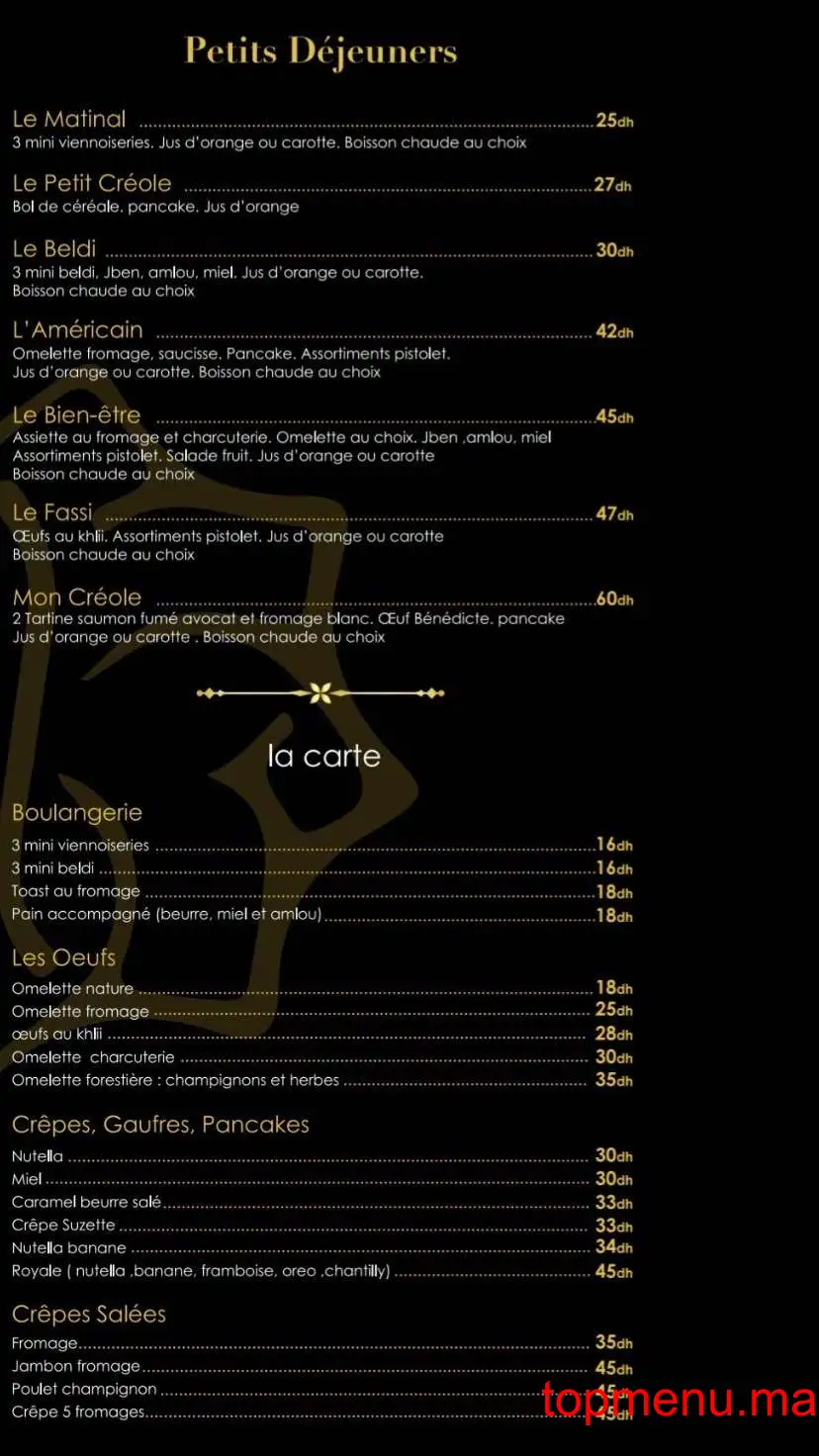 La Créole menu page 1