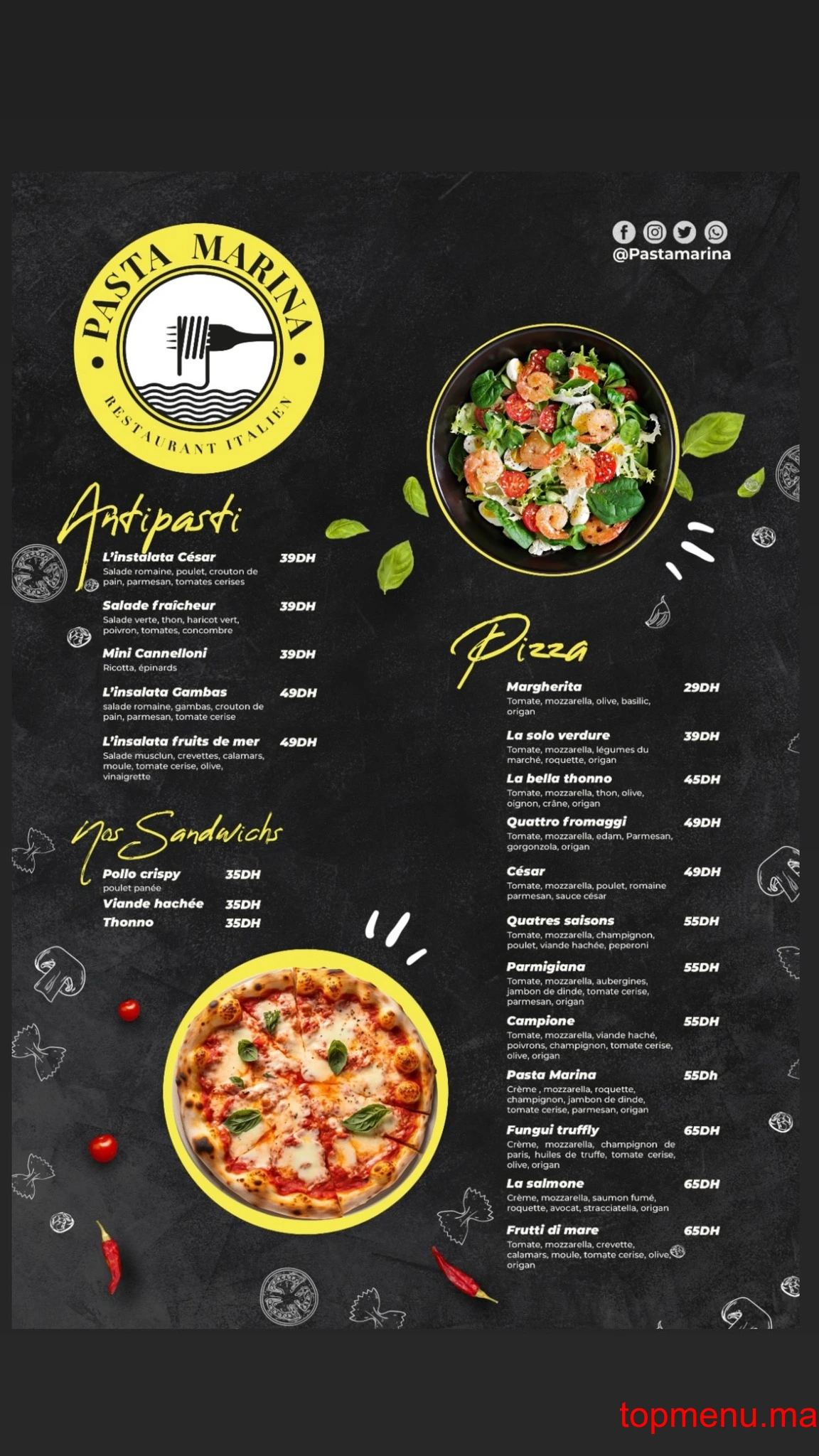 Pasta Marina menu page 2