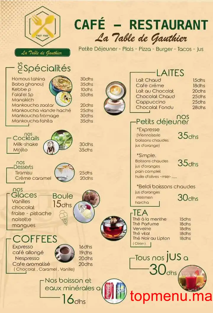 La Table de Gauthier menu page 1