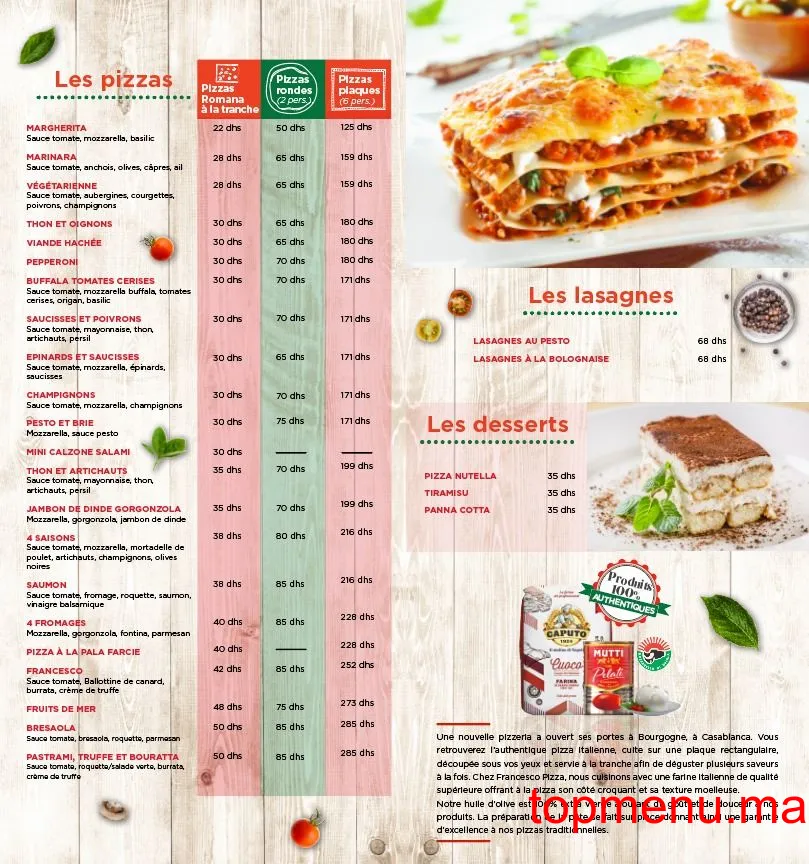 Francesco Pizza Maroc قائمة الطعام page 1