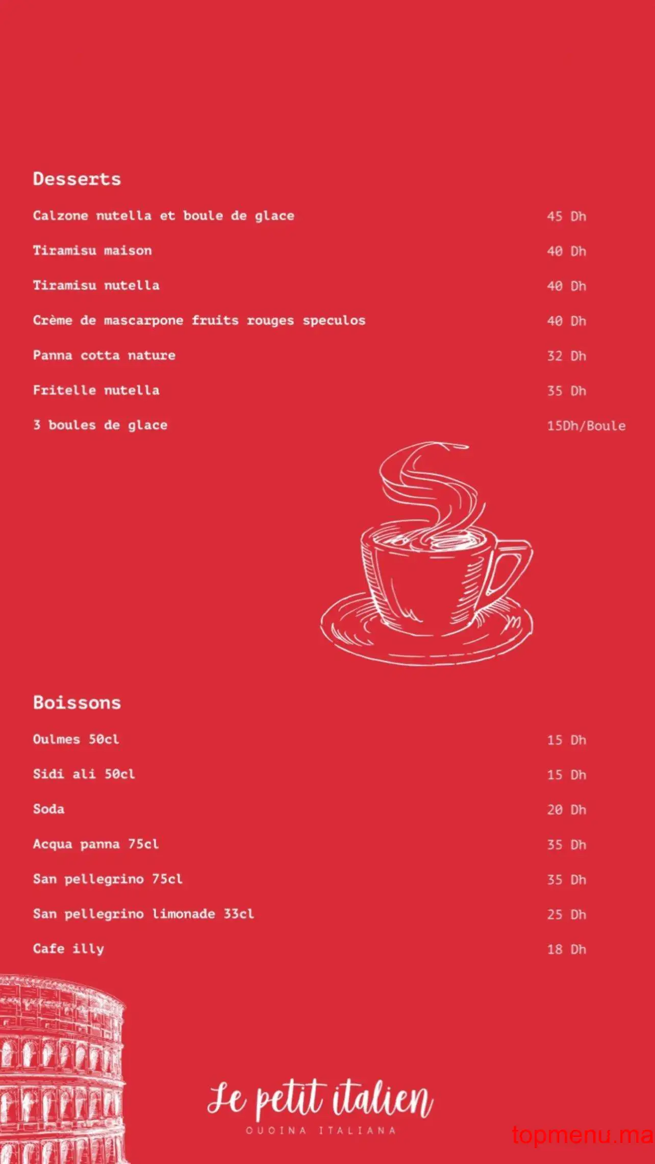 Le Petit Italien Gauthier menu page 1