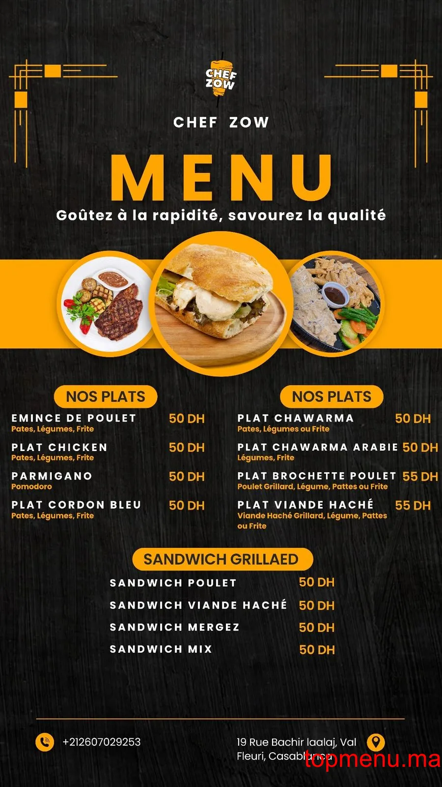 Chef Zow menu page 1