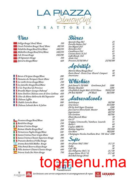 La Piazza Simoncini menu page 1