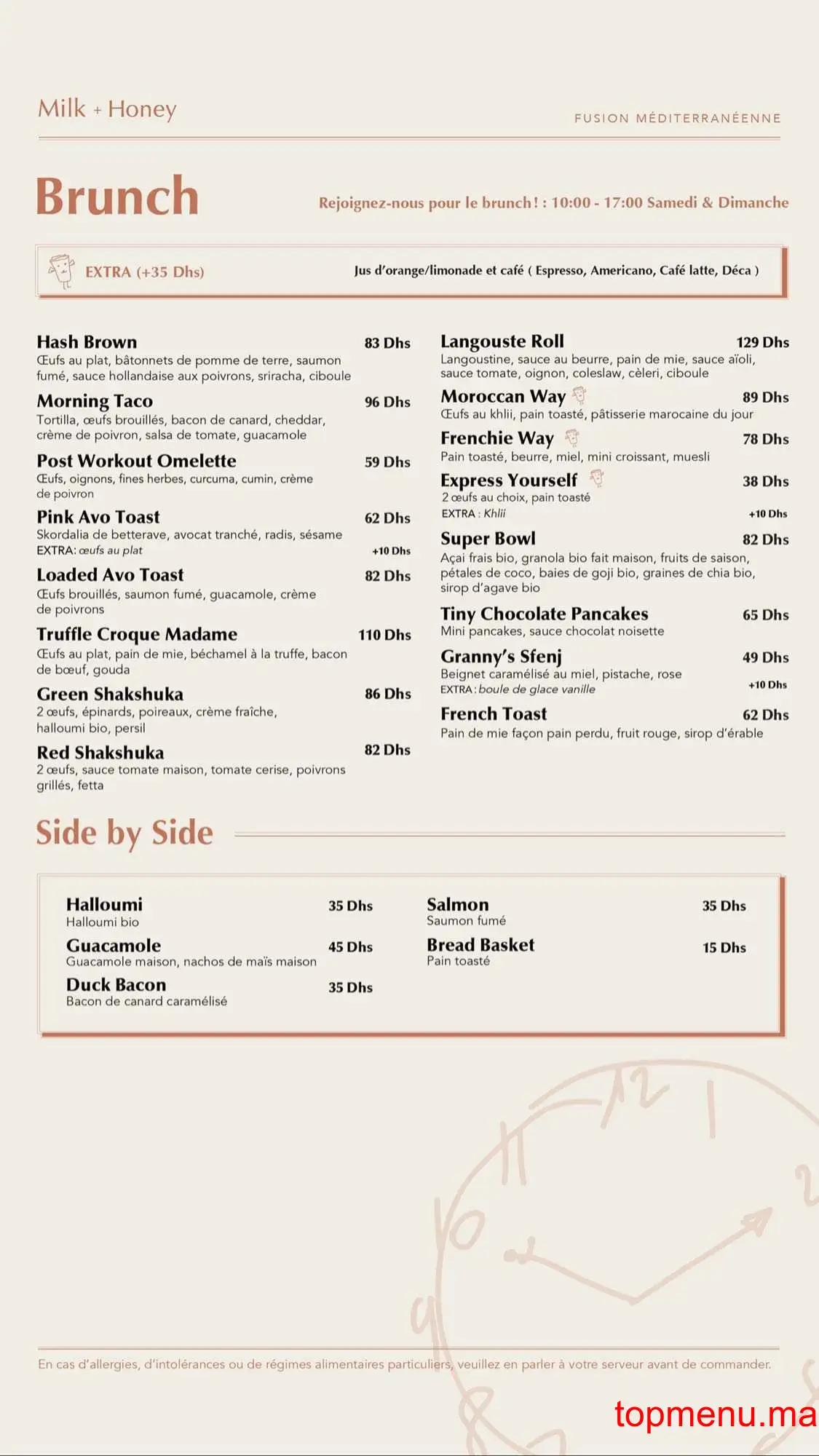 Milk and Honey menu page 3