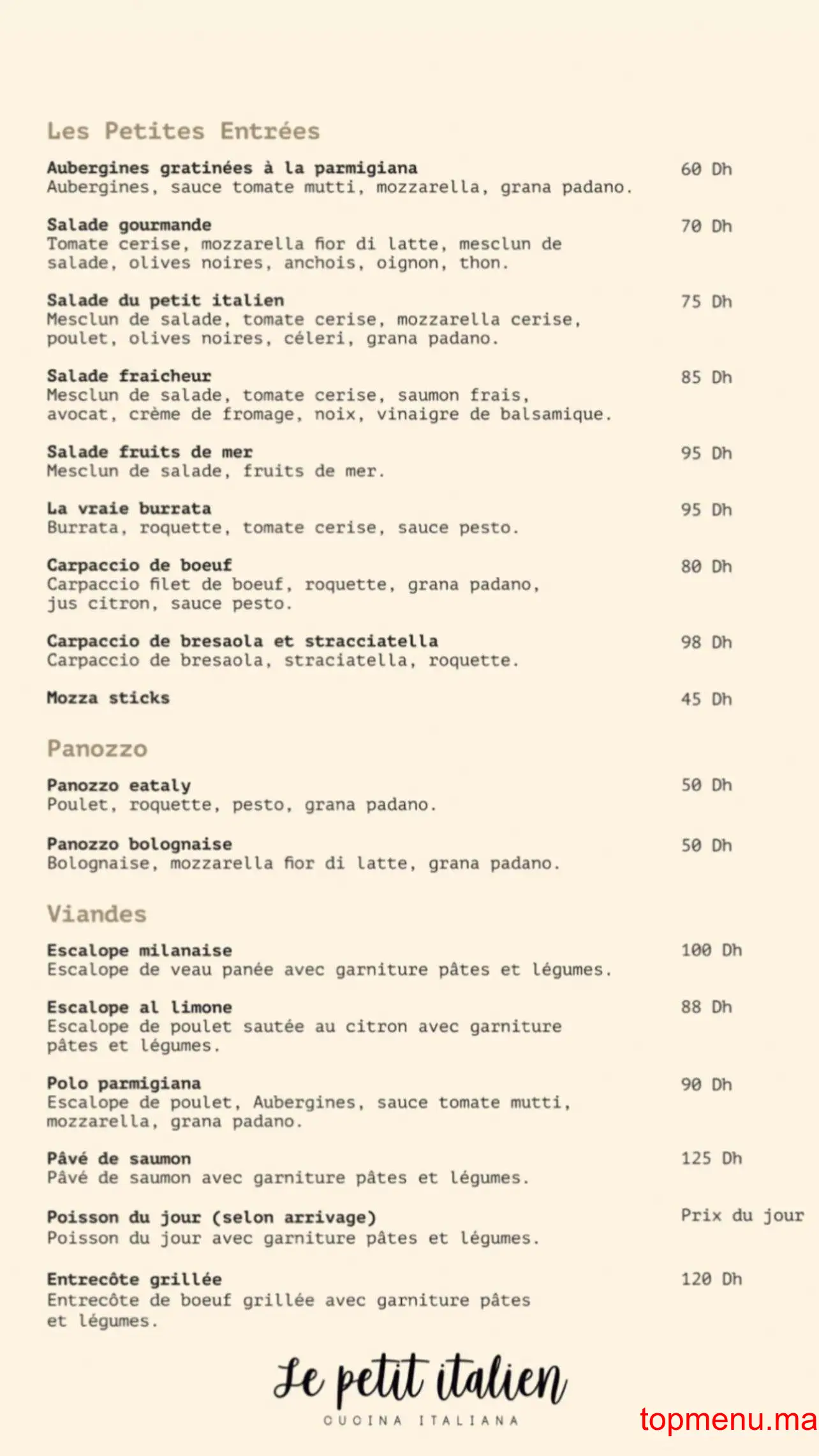 Le Petit Italien Gauthier menu page 3