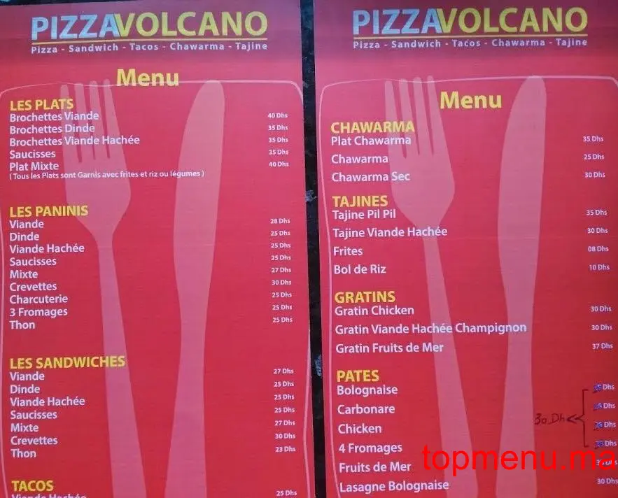 Pizza Volcano menu page 1