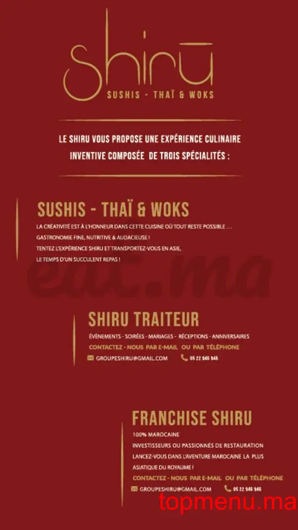 Shiru – Sushis – Thaï & Woks menu page 1