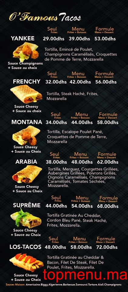 O’Famous menu page 1