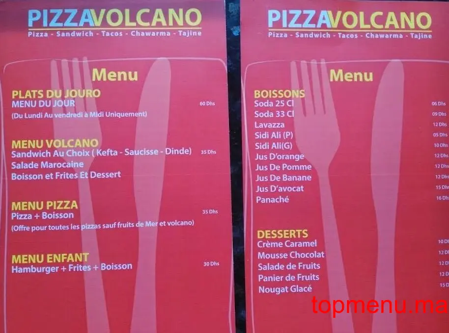 Pizza Volcano menu page 3