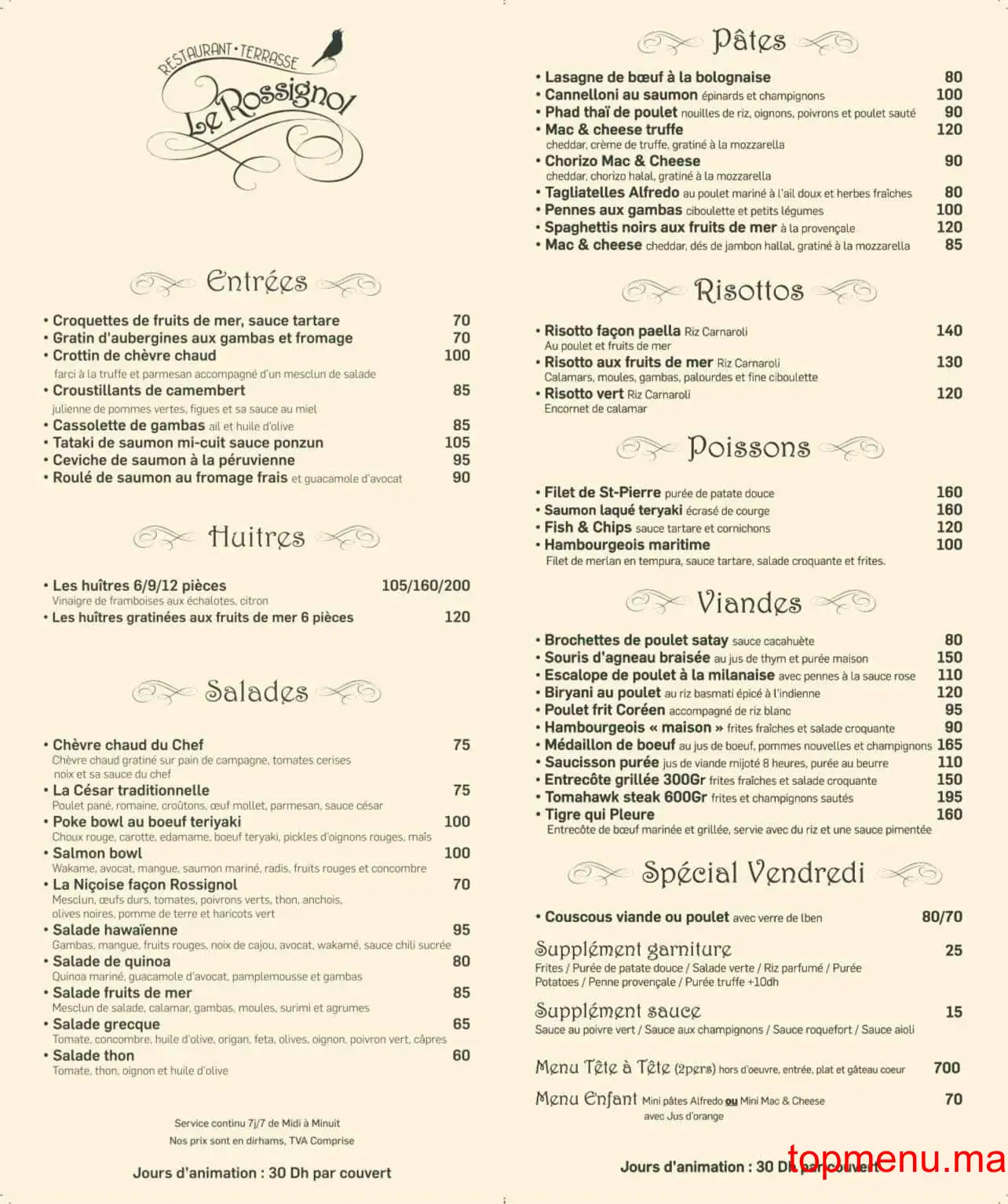 Le Rossignol menu page 1