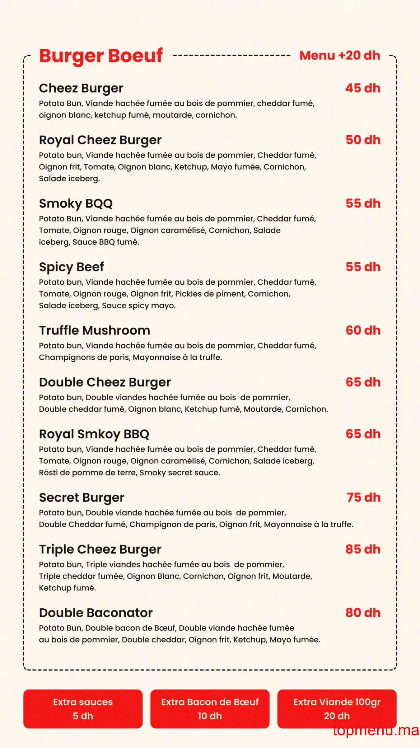 Smoky Burgers menu page 1