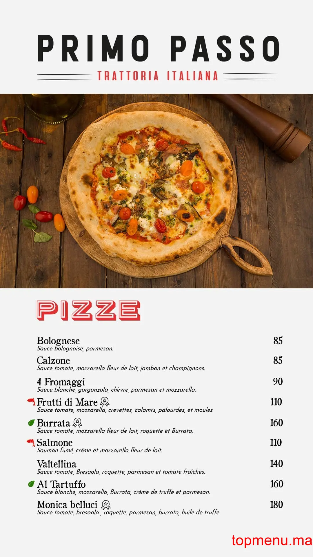 Primo Passo Californie menu page 2