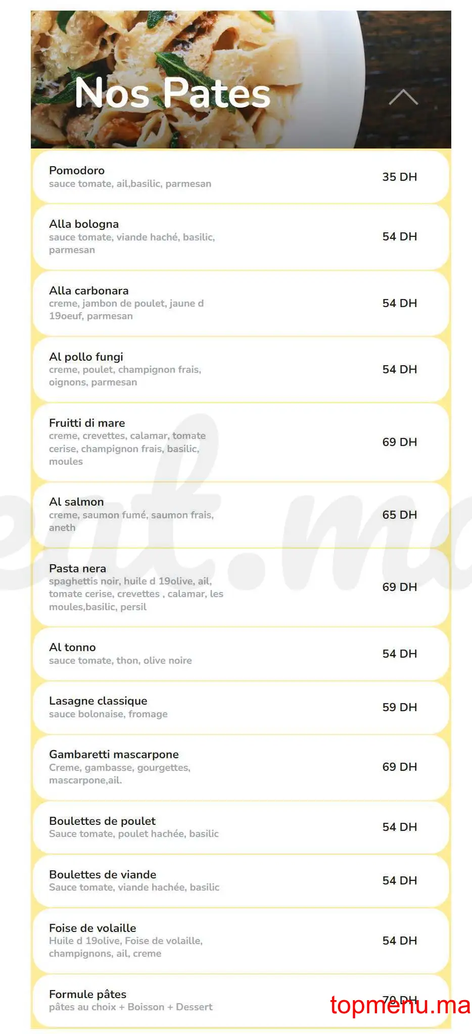 Pasta Pino menu page 3