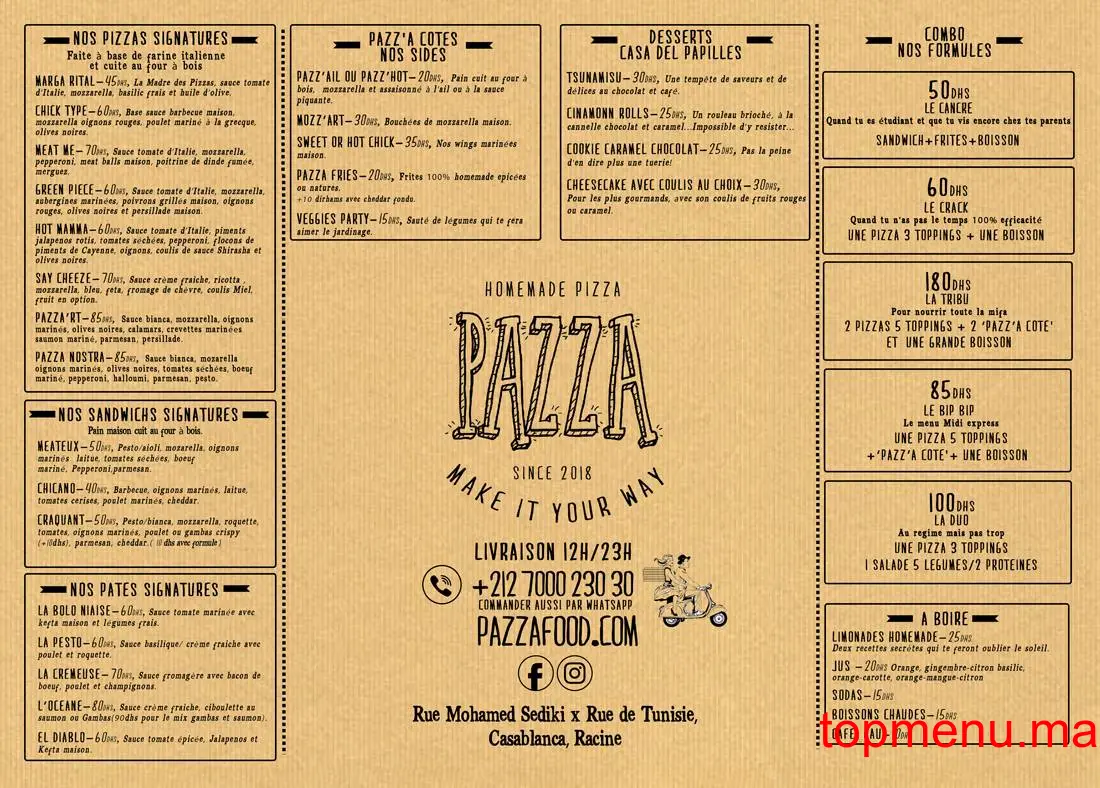 Pazza food menu page 1