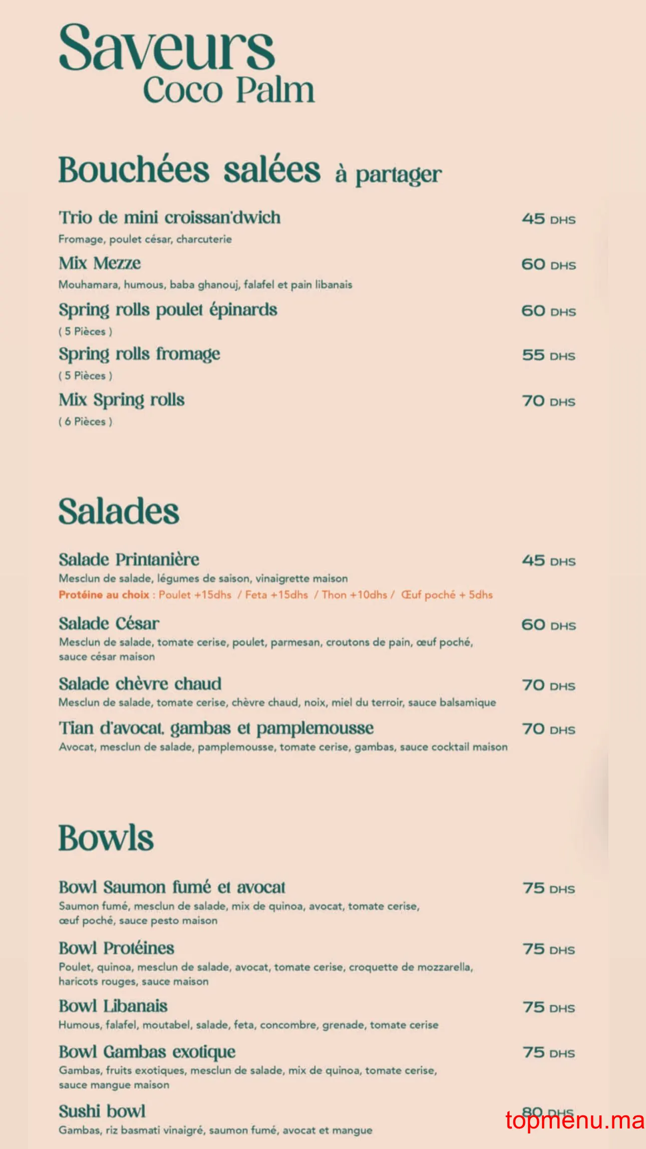 Coco palm menu page 1