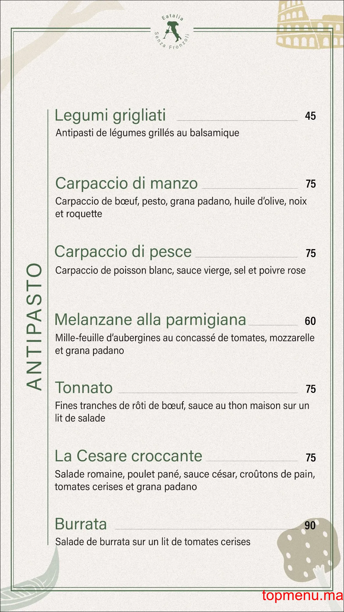 Eatliaa menu page 1