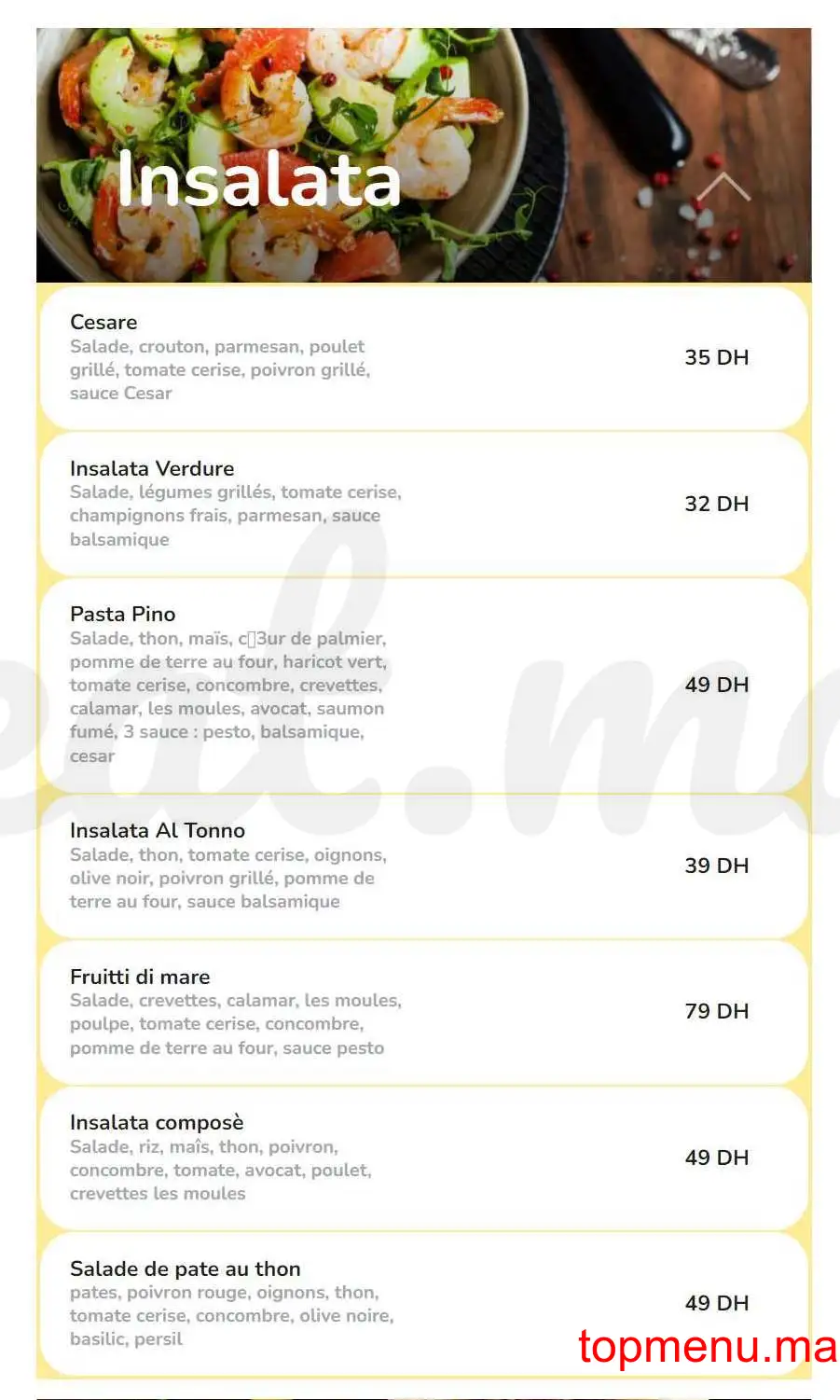 Pasta Pino menu page 1