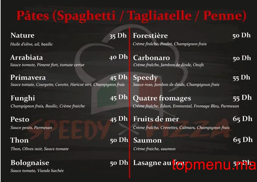 Speedy Pizza menu page 4