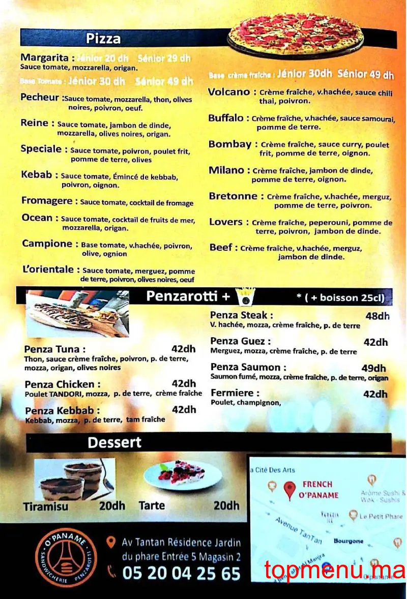 French O’Paname menu page 1