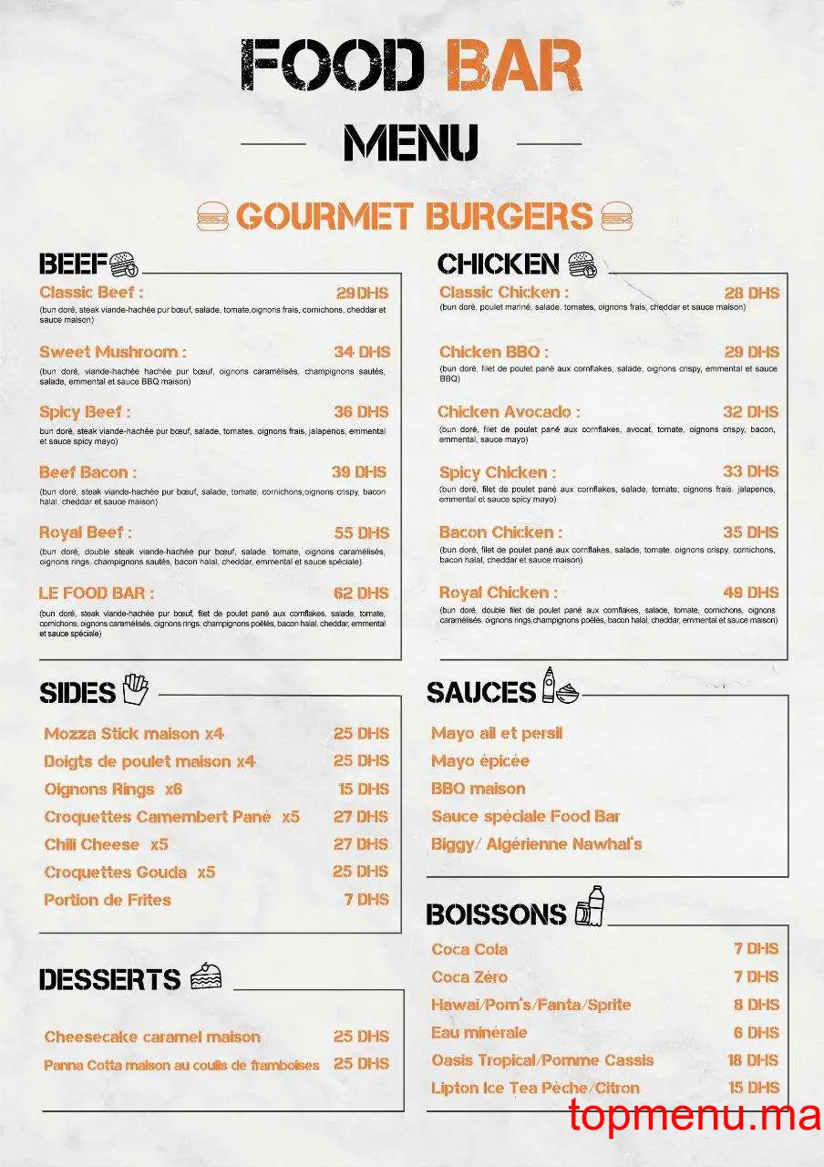 Foodbar menu page 1