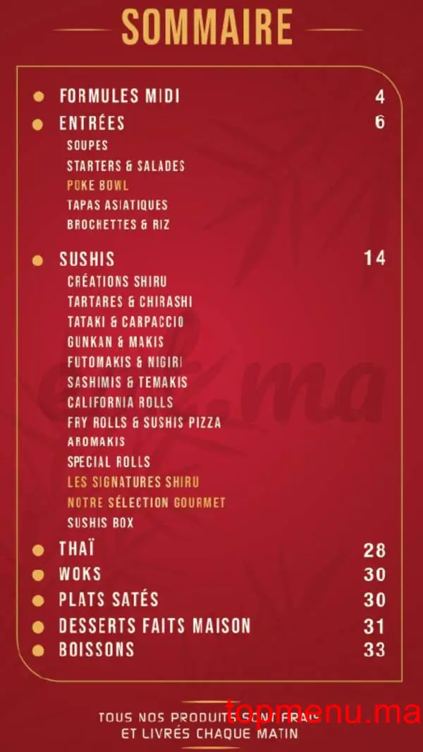 Shiru – Sushis – Thaï & Woks menu page 2