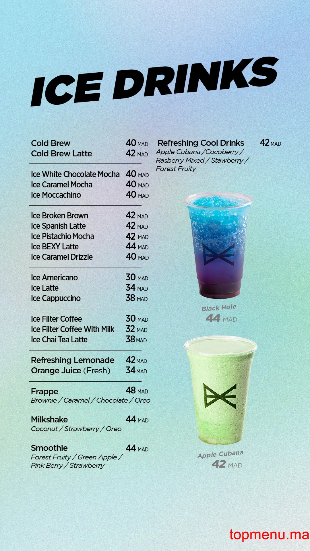 Bex Coffee menu page 1