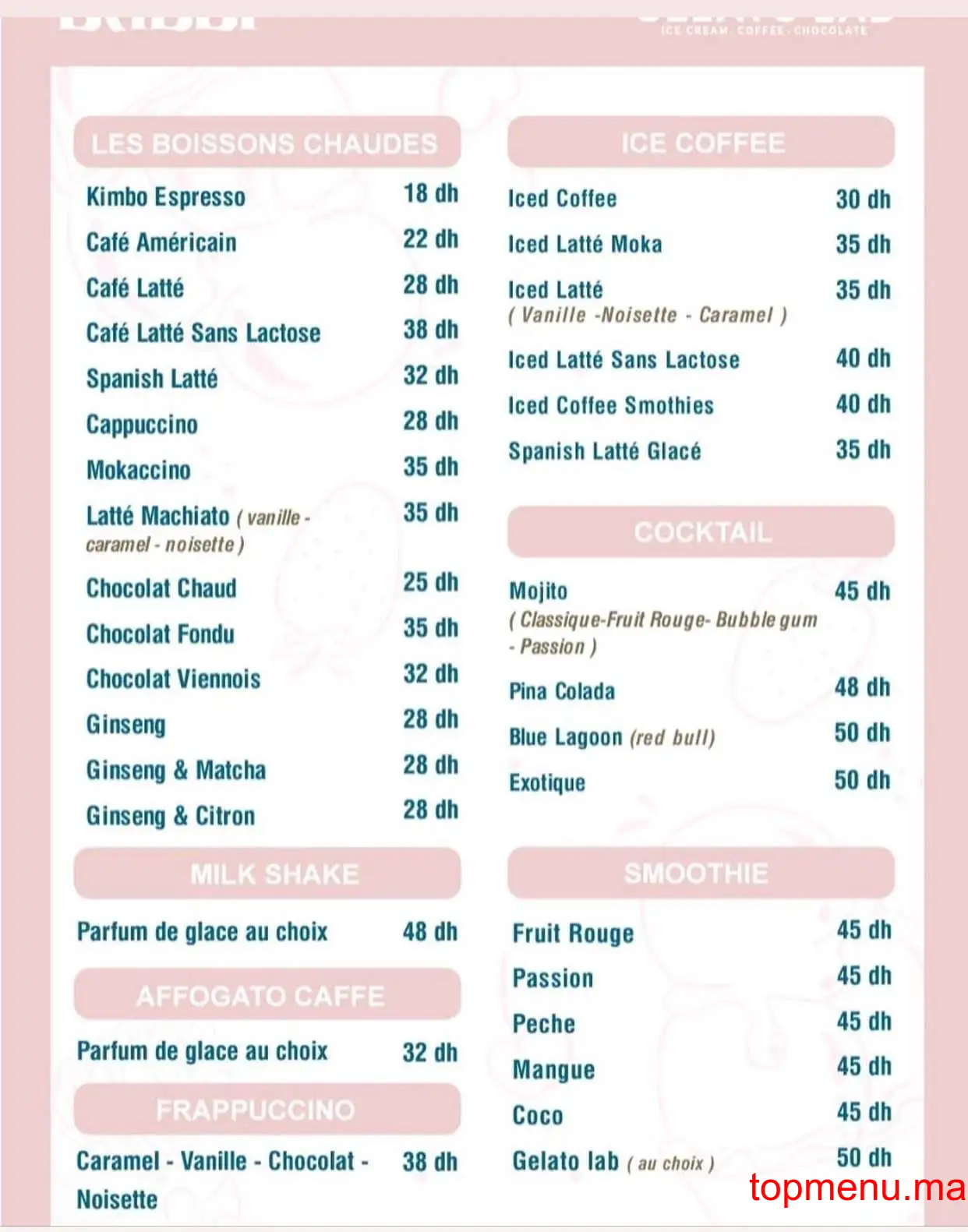 Gelato Lab menu page 5