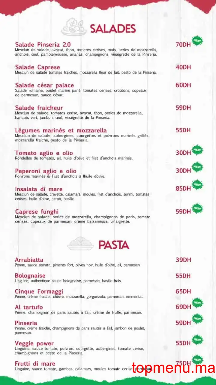 La Pinseria menu page 1