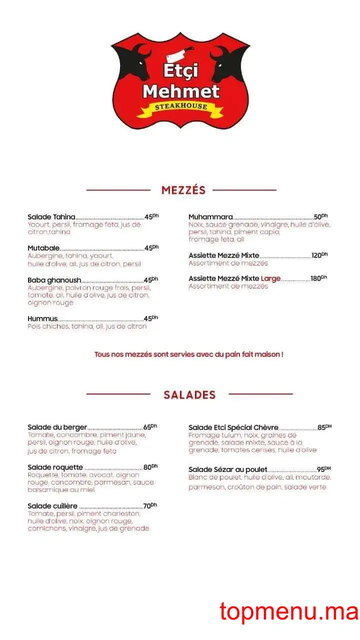 Etçi Mehmet Steakhouse menu page 1