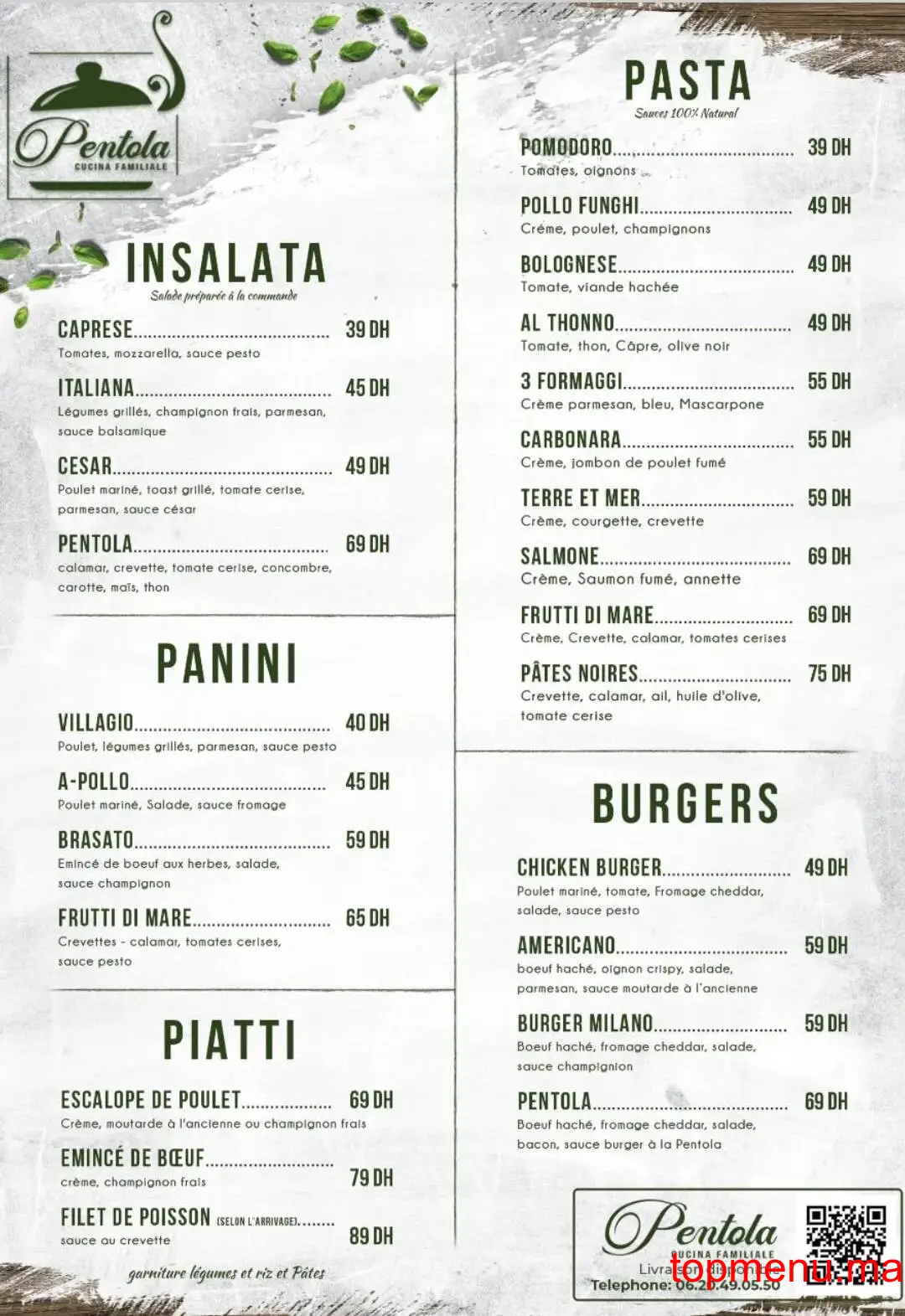 Pentola menu page 1