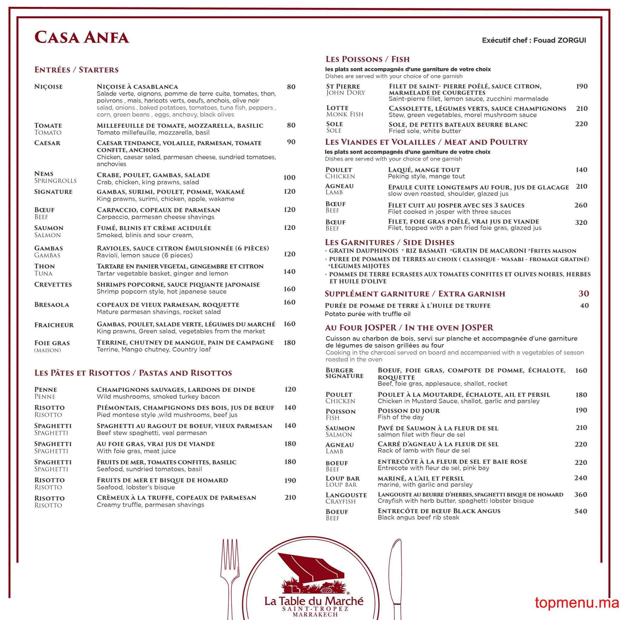 La Table du Marché menu page 1