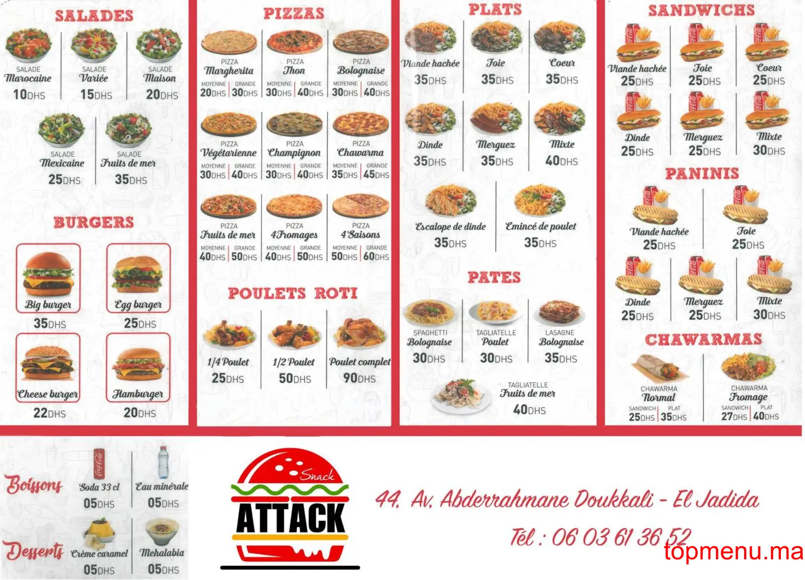 Snack Attack menu page 1