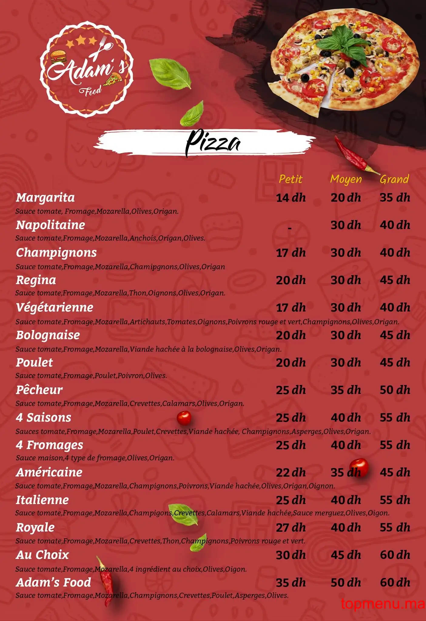 Adam’s Food menu page 3