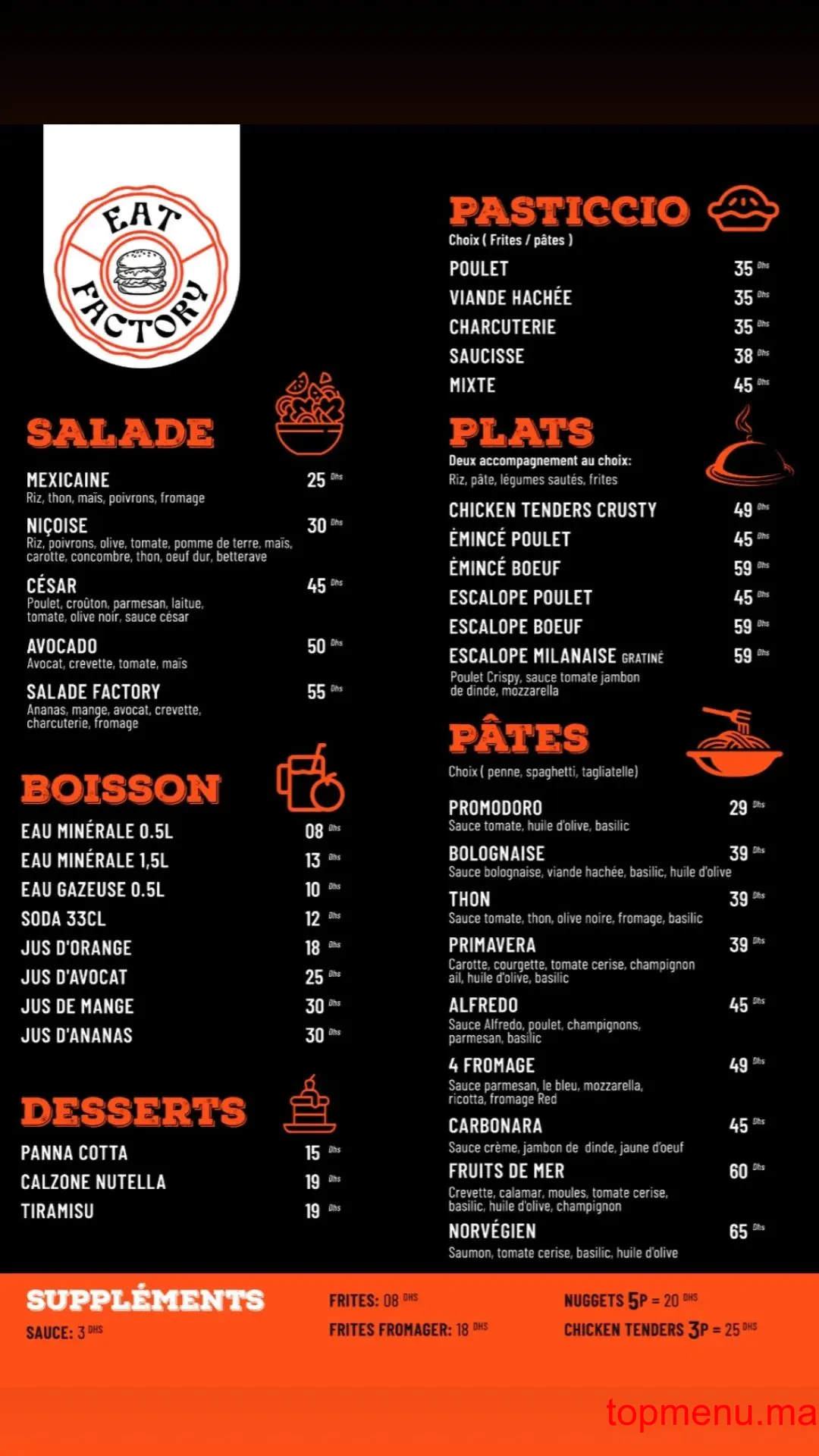 Eat factory menu page 1