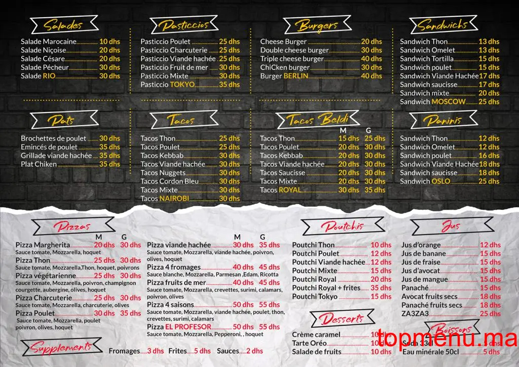 Bella Ciao FastFood menu page 1