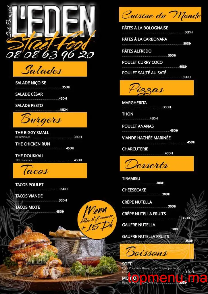 L’Eden lounge restaurant menu page 1