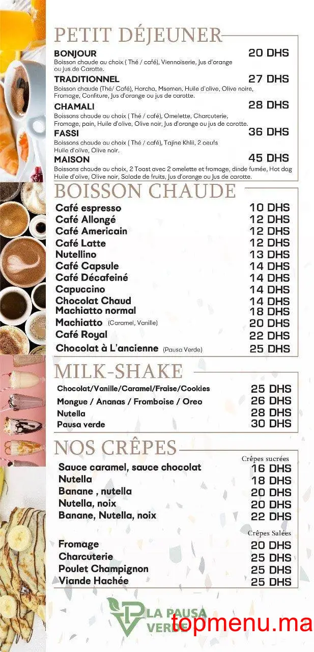 La Pausa Verde menu page 1