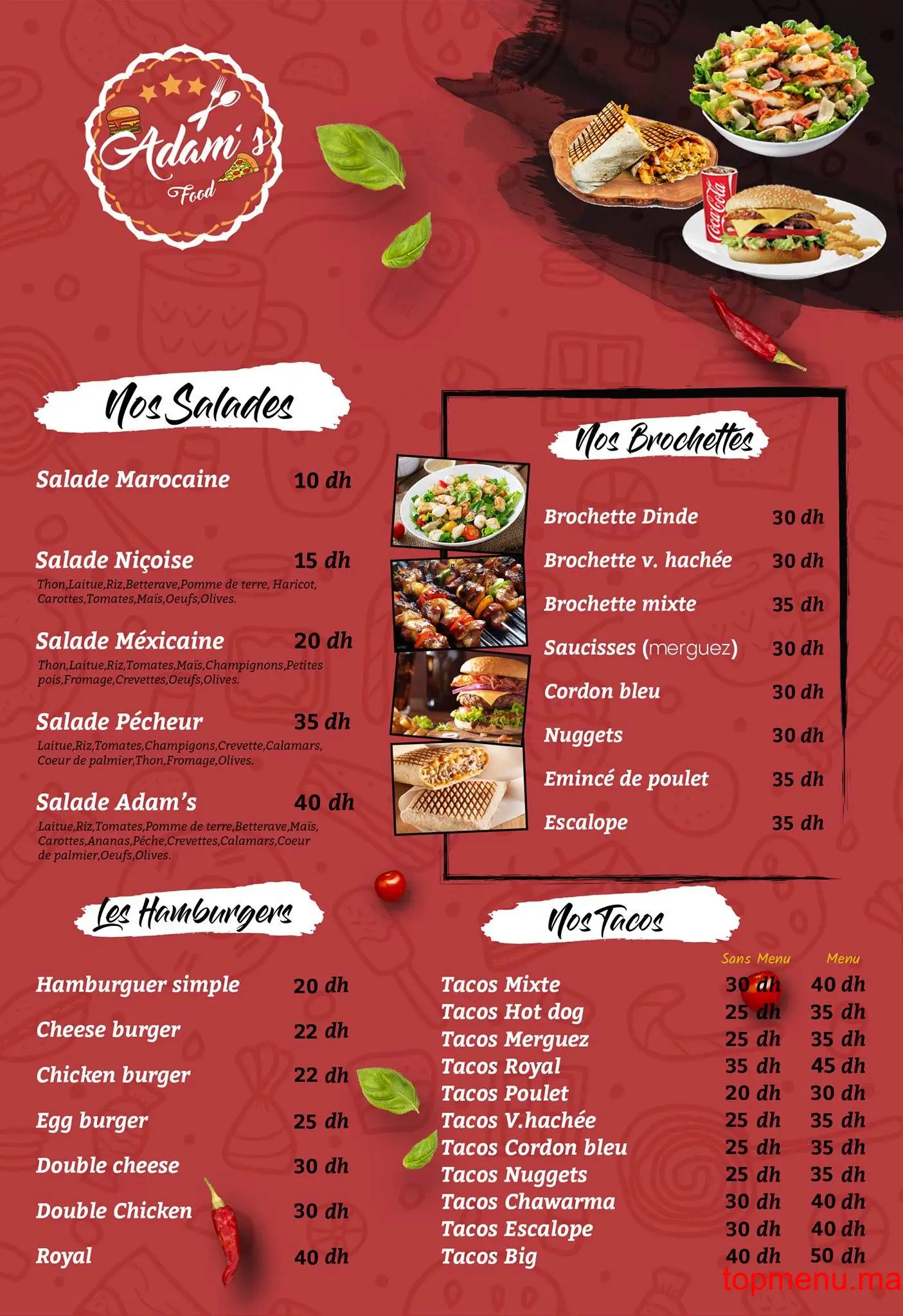 Adam’s Food menu page 5