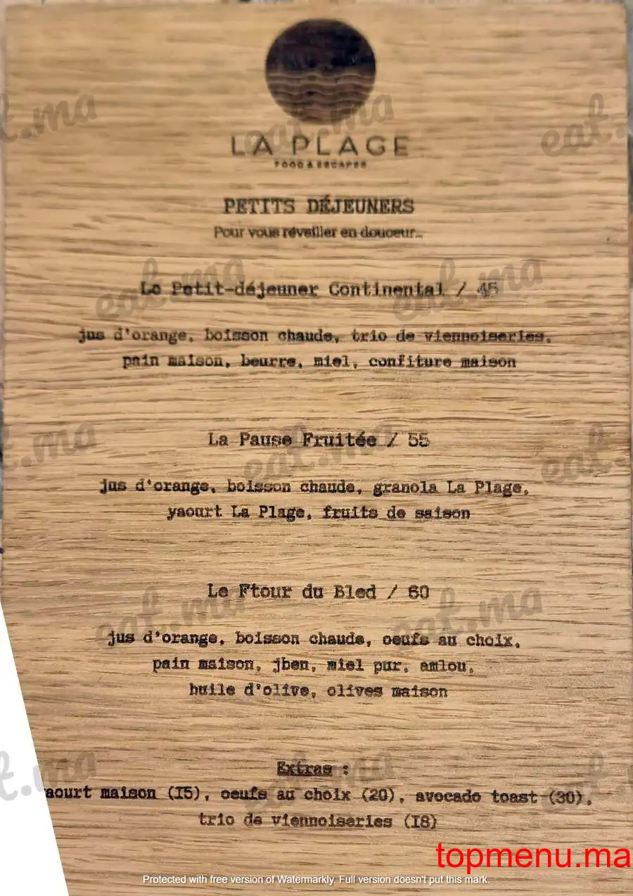 La Plage Expérience Sidi Bouzid menu page 1