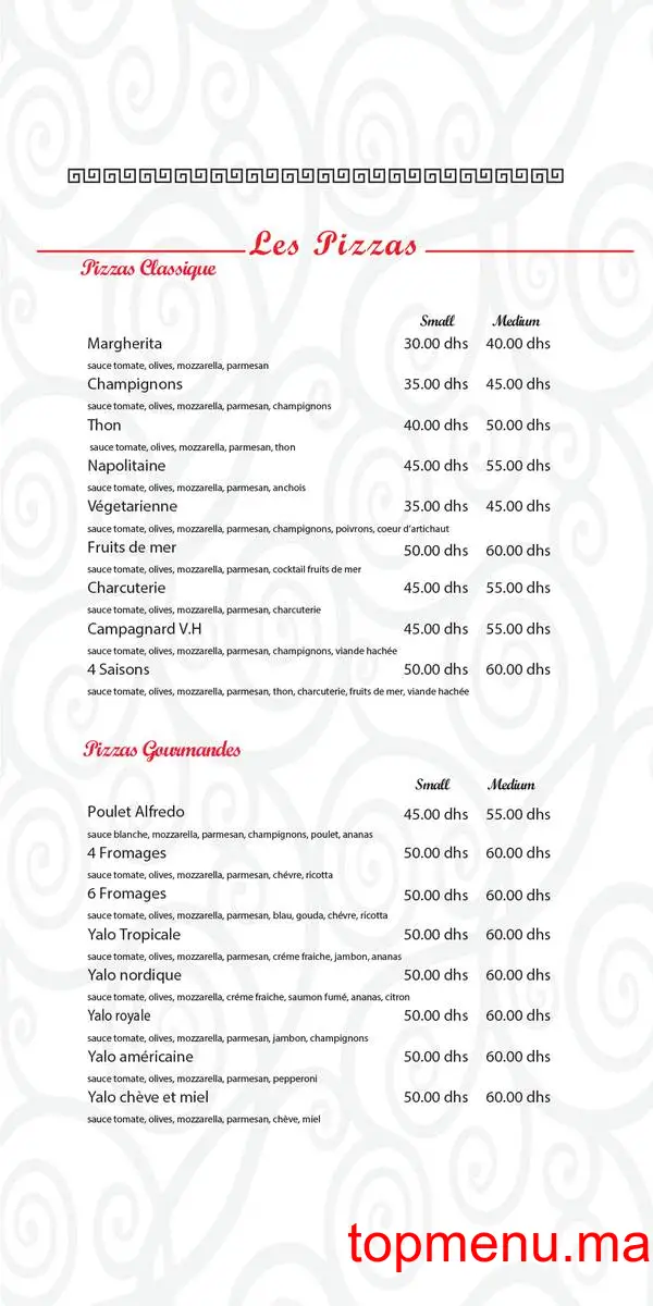 Yalo pizza menu page 3