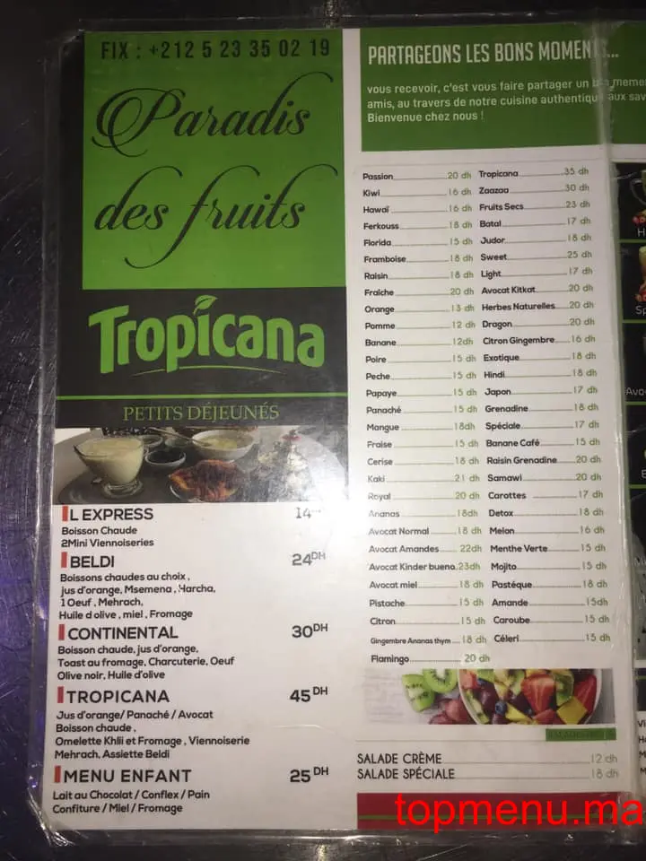 Tropicana menu page 1