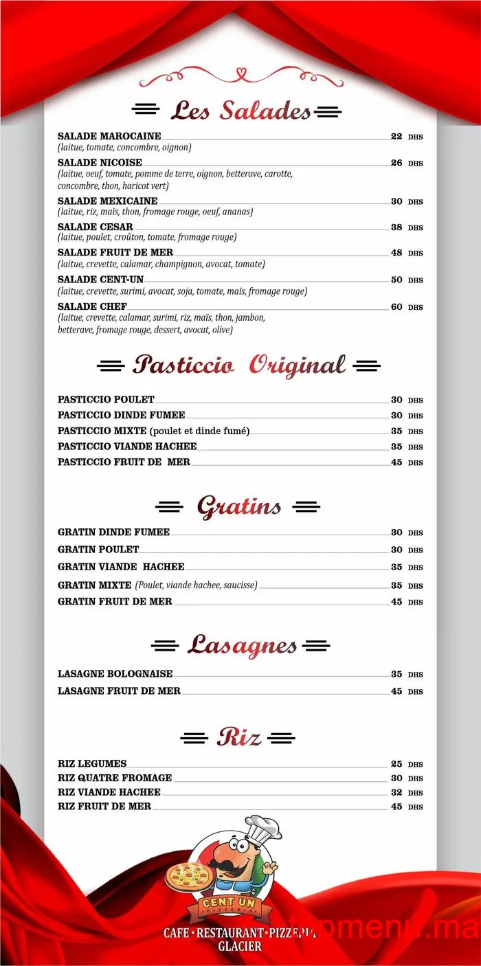 Café 101 menu page 1