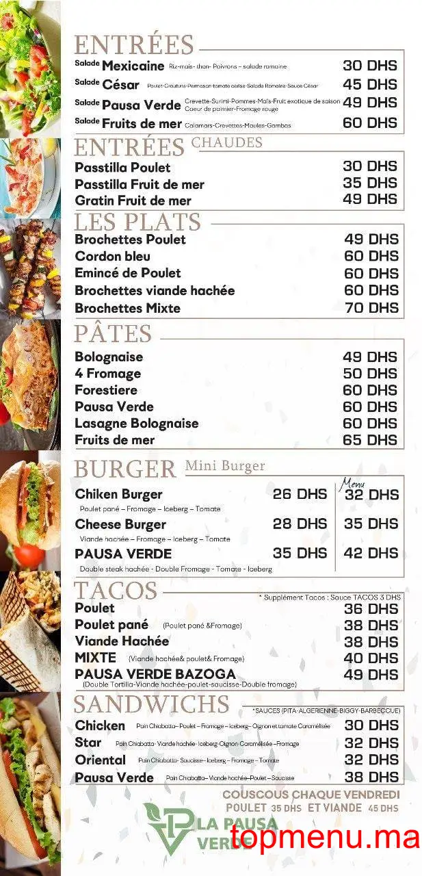 La Pausa Verde menu page 2