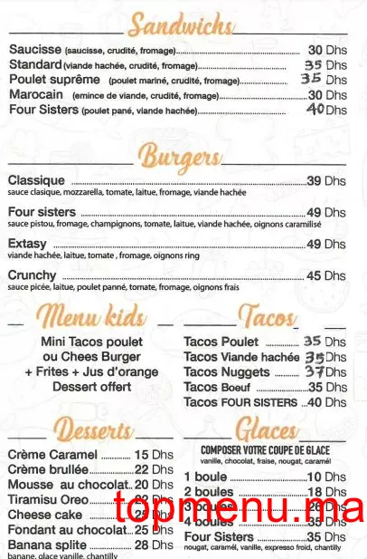 Four Sisters menu page 5