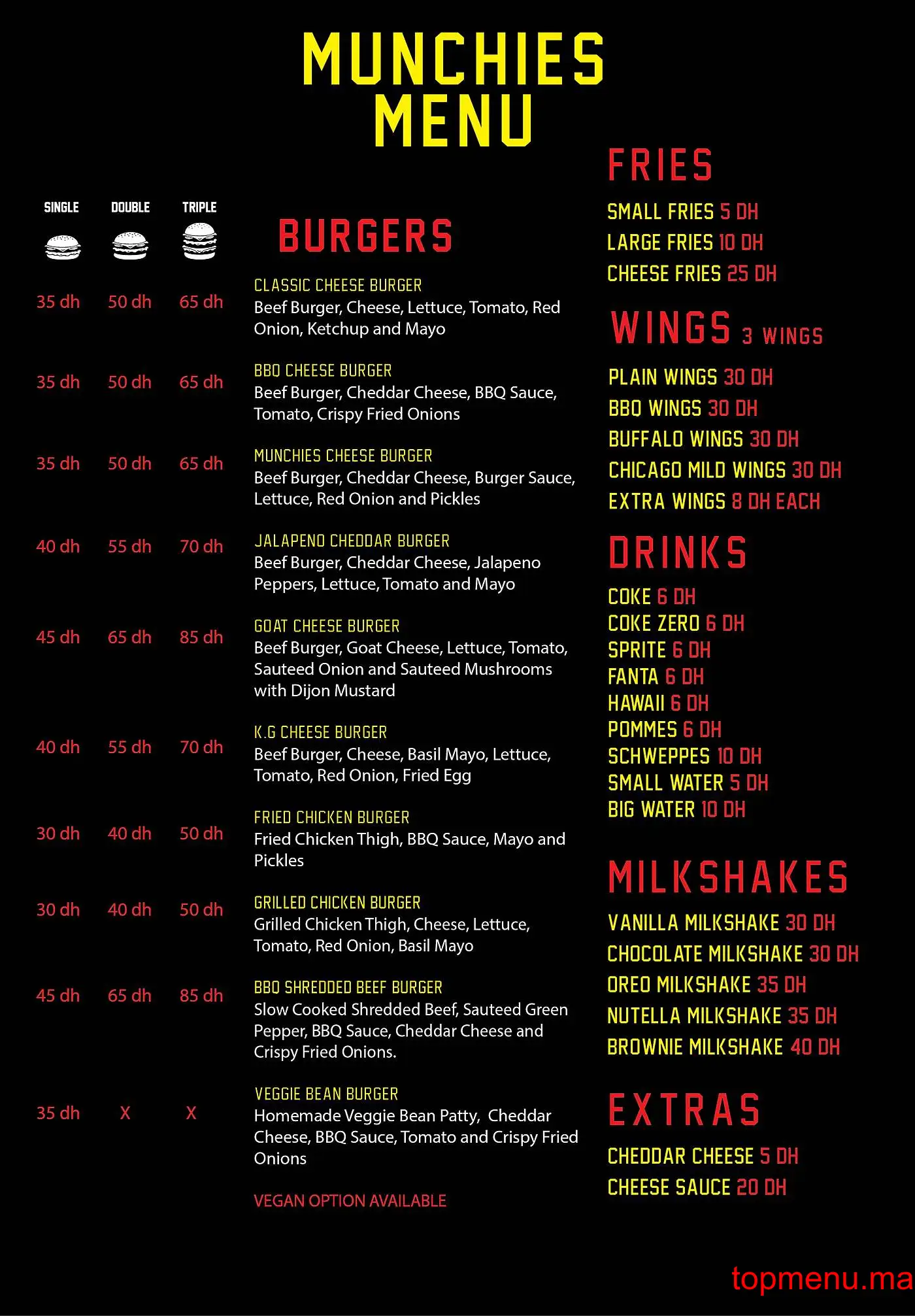 Munchies menu page 1