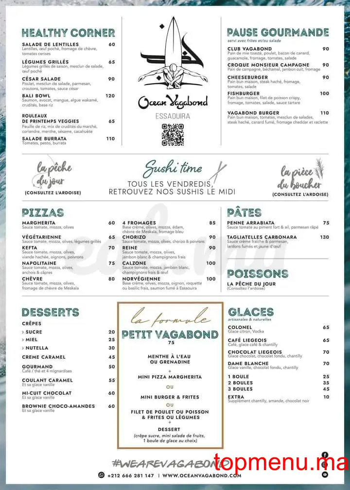 Océan vagabond menu page 1