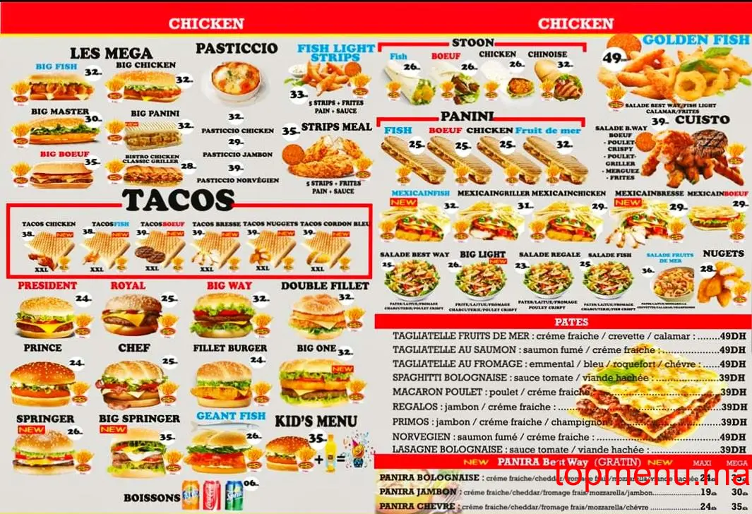 BestWay menu page 1