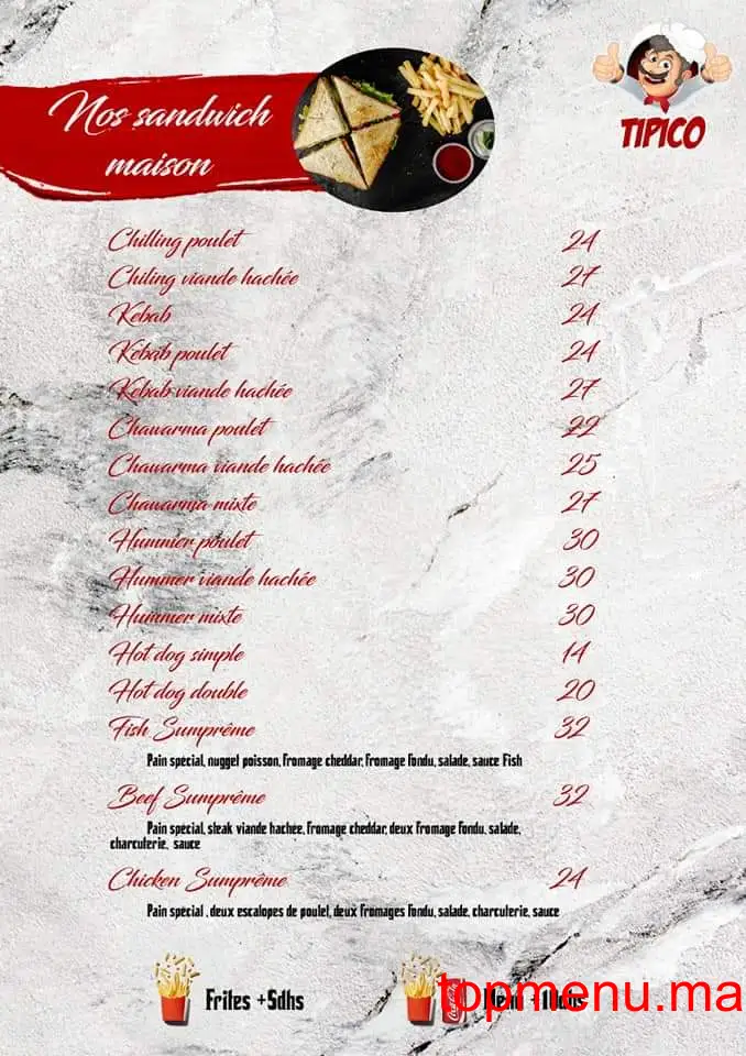 Tipico Pizza menu page 1